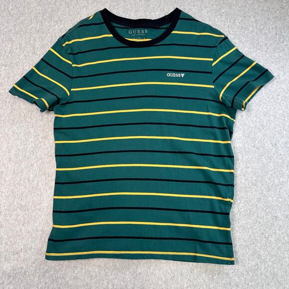 Guess Shirt Green Womens Sz M Striped Crew Neck Pullover Short Sleeve Activewear - Picture 1 of 6